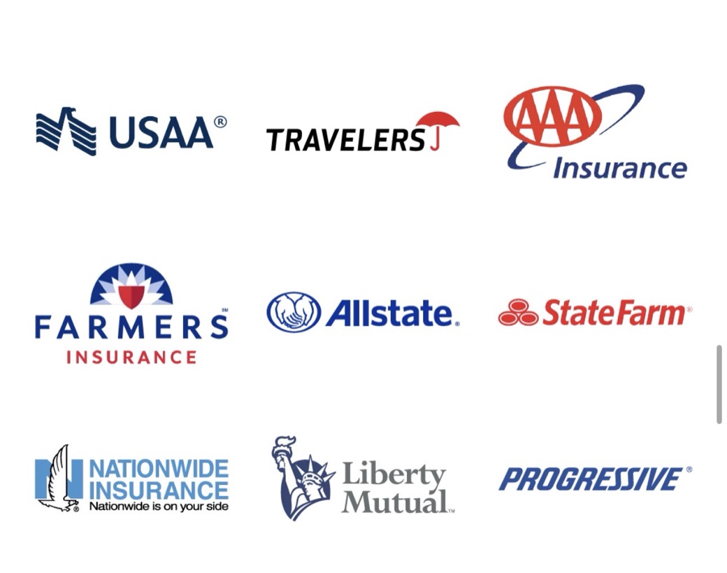 Insurance carriers we work with: USAA, Travelers, AAA, Farmers, Allstate, State Farm, Nationwide, Liberty Mutual, Progressive